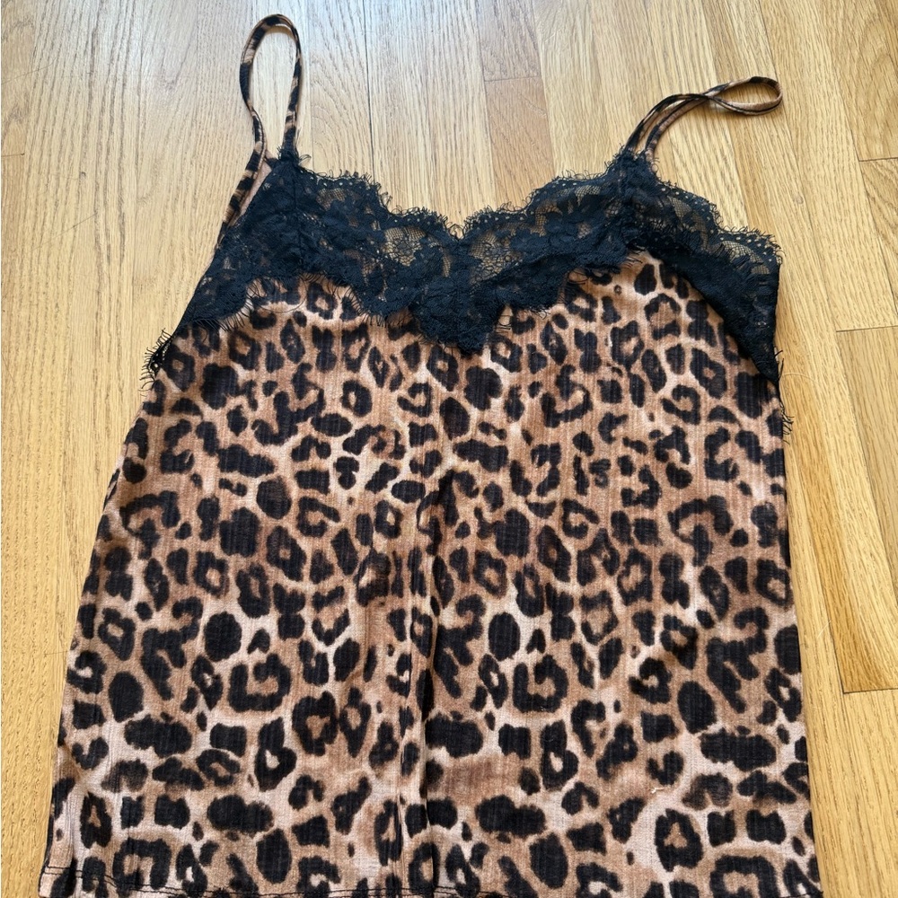 Zara Leopard Print Chemise top with Black Lace